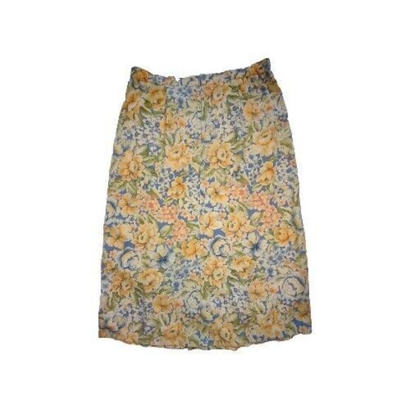 EUC Sz L Blue Yellow Orange Floral Maxi Skirt Elastic Zipper Hobo - Picture 4 of 5
